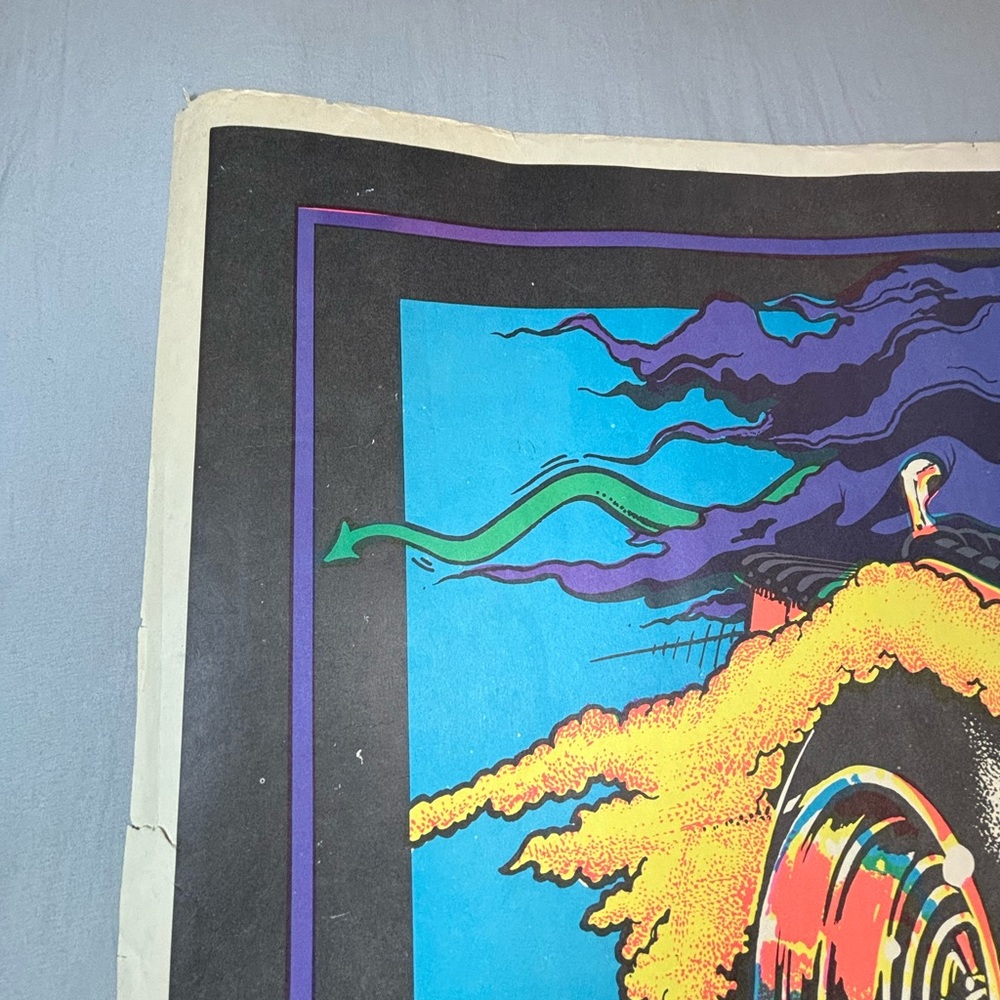 Vintage 1970s Black Light Poster Hot Rod Grim Reaper 34.75x3 Inch‎ - Picture 11 of 15